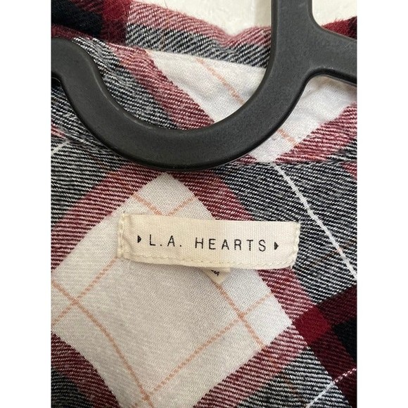 PacSun LA Hearts Maroon & Cream Flannel Plaid boyfriend button up shirt Size S - Picture 4 of 4